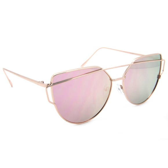 Oversized Cat Eye Sunglasses Flat Lens Pink Gold - Picture 3 of 3